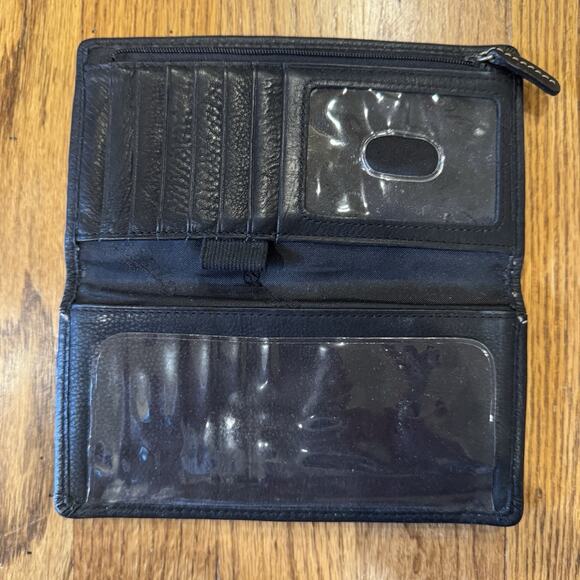 Fossil Black Pebbled Leather Bi Fold Wallet Check Book Credit Cards Coins Zipper - Picture 5 of 12